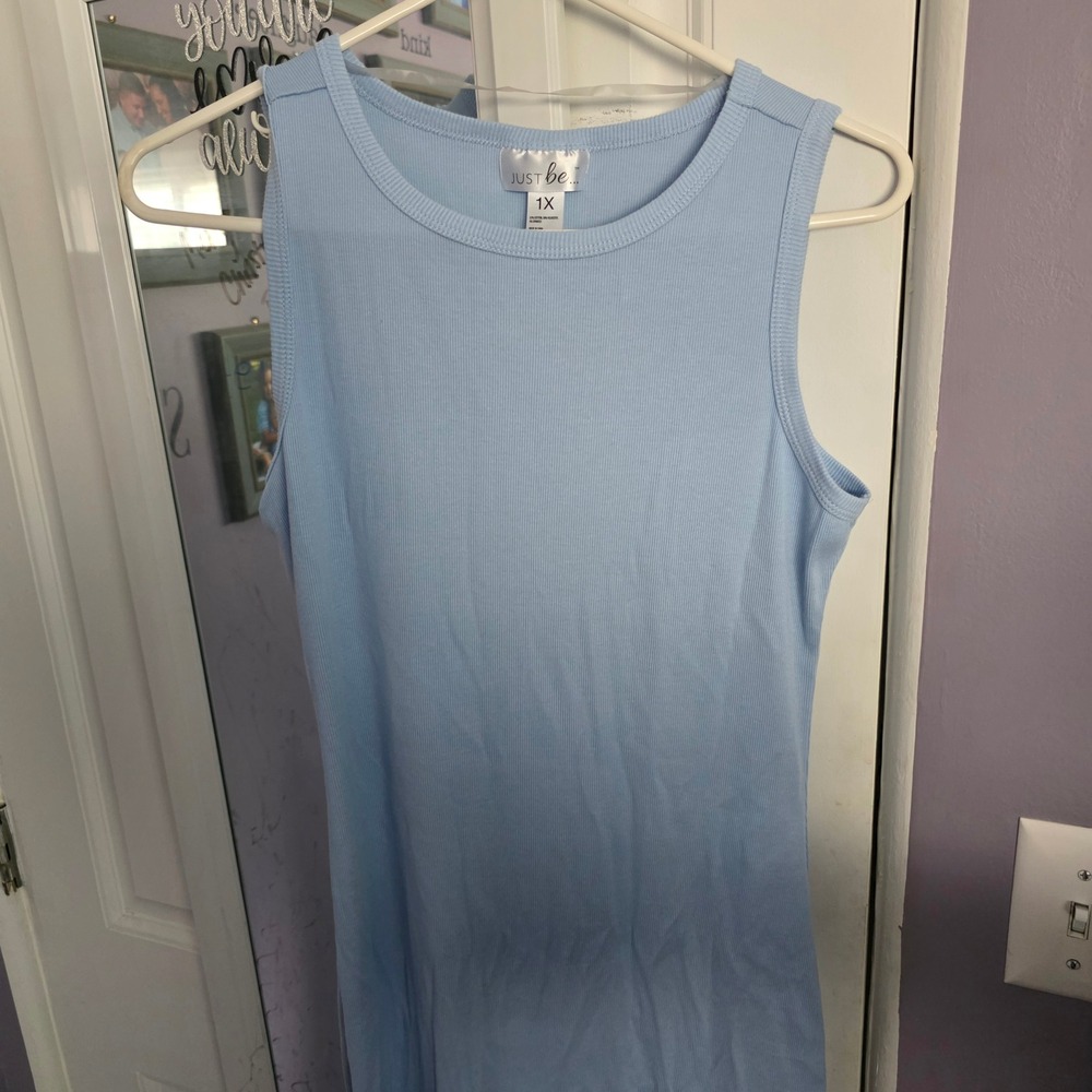 Just Be Light Blue Ribbed Sleeveless Bodycon Midi Dress Plus Size 1X